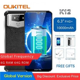 OUKITEL K12 Smartphone 6.3'' Waterdrop 6GB 64GB Android 9.0 10000mAh 5V/6A Quick Charge OTG NFC 