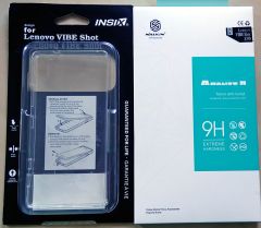 Nilkin Lenovo VIBE SHOT Z90-7 Smart Phone Tempered Glass Screen Protector + Silicon Transparent case