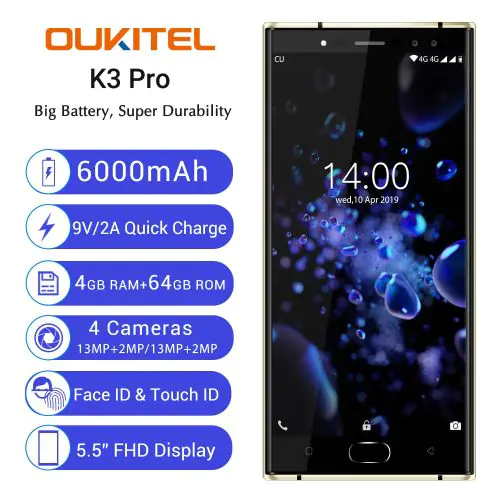 Oukitel K3 Pro Global Version 5.5 inch FHD Android 9.0 6000mAh Face Unlock 4GB RAM 64GB 