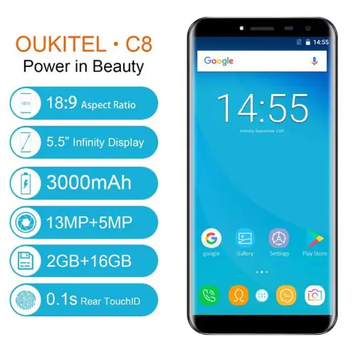 Oukitel C8 5.5 Inch Dual Sim Quad Core Fingerprint Smartphone 2GB/16GB Android 7.0 