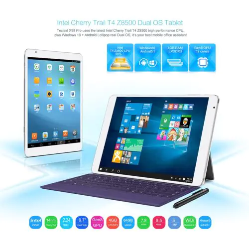 Teclast X98 Pro Dual Boot Windows 10 & Andriod 5.1 Tablet PC Intel Cherry Trail Z8500 4GB/ 64GB eMMC